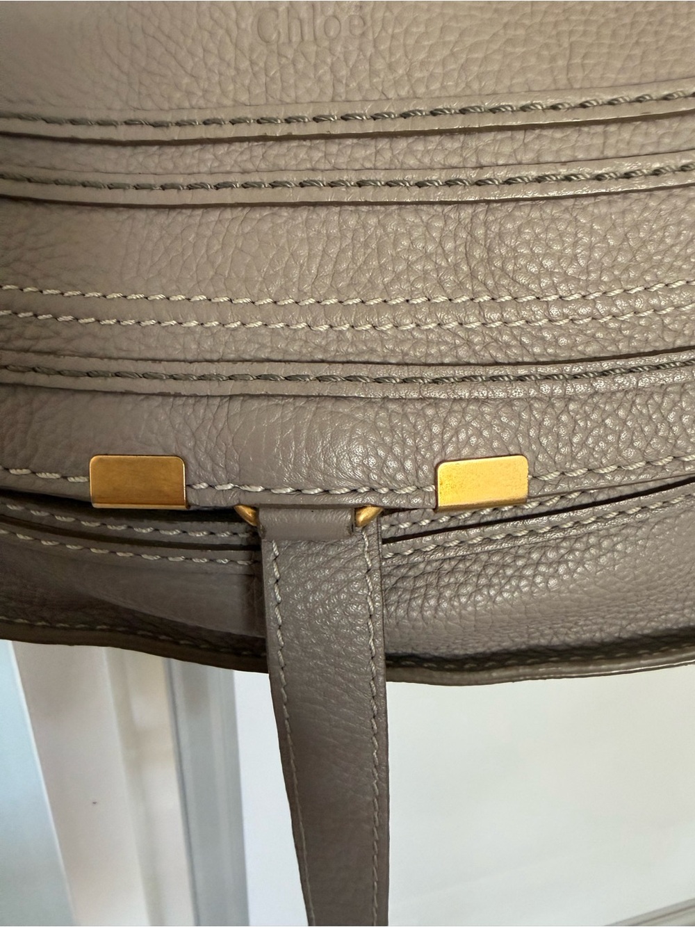 Chloe Marcie Taupe Pebbled Leather Satchel with Gold Hardware - Picture 2 of 16